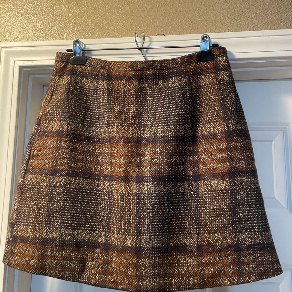 Rihoas Brown Natural-Waisted Striped Mini Skirt | Size Medium | Gently Worn